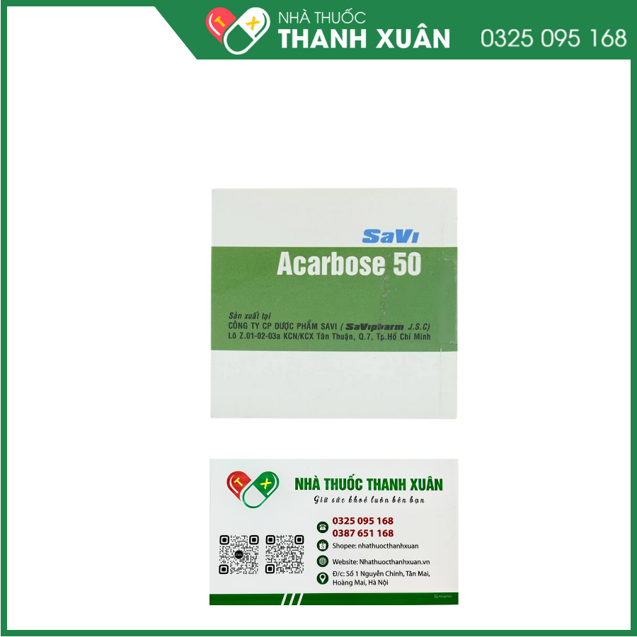 Savi Acarbose 50 trị đái tháo đường tuýp 2